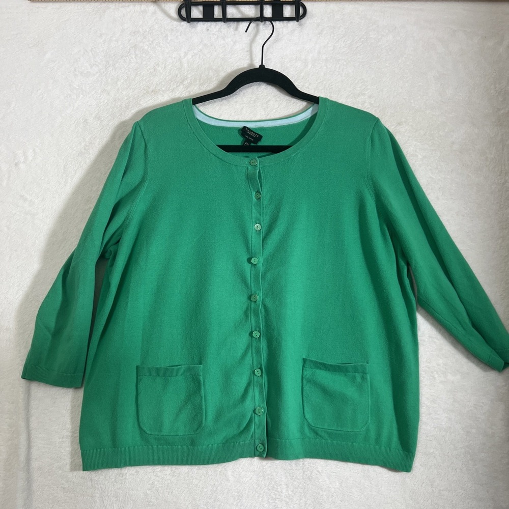 Talbots Women's Petite 2X Green 3/4 Sleeve Button Up Pima Cotton Cardigan Sweate